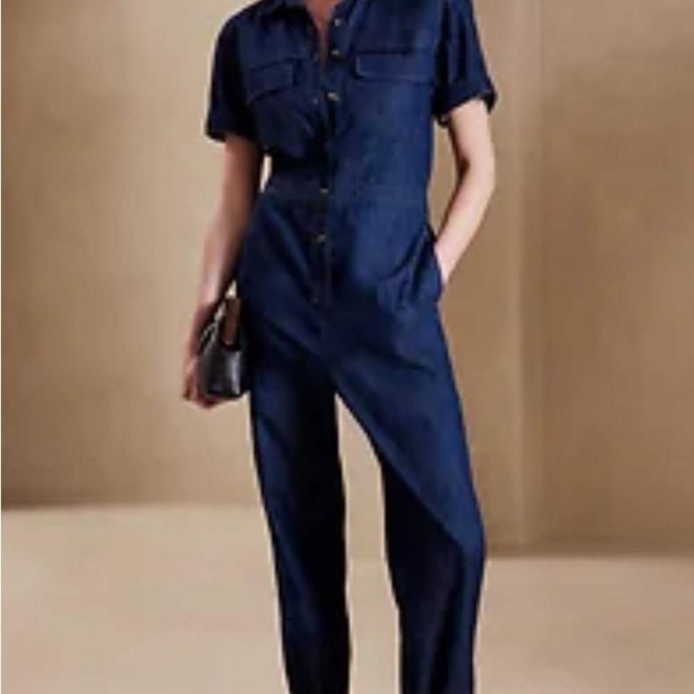Stylish Dark Blue Denim Jumpsuit - BANANA REPUBLIC - SIZE SMALL.